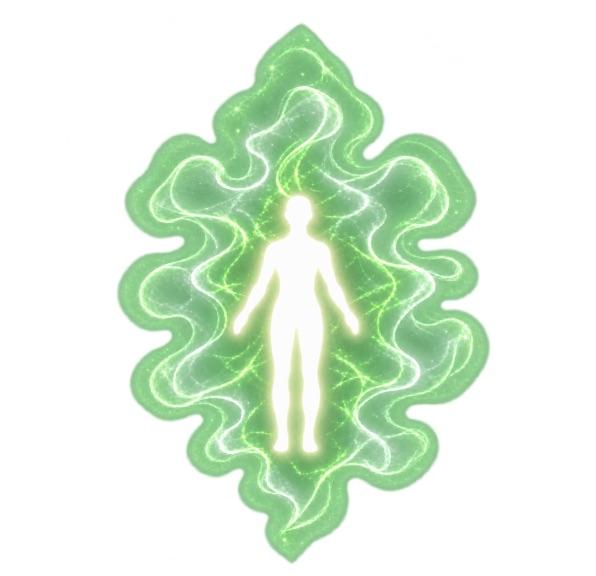 A green aura around a human silhouette