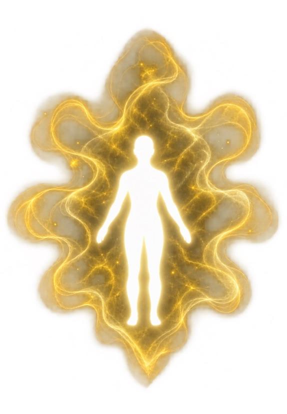 A golden aura around a human silhouette
