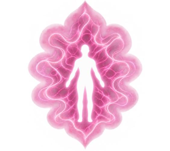 A pink aura around a human silhouette