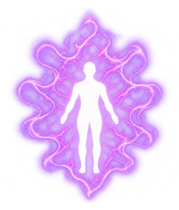 A violet aura around a human silhouette