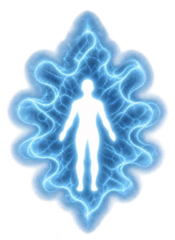 A blue aura around a human silhouette